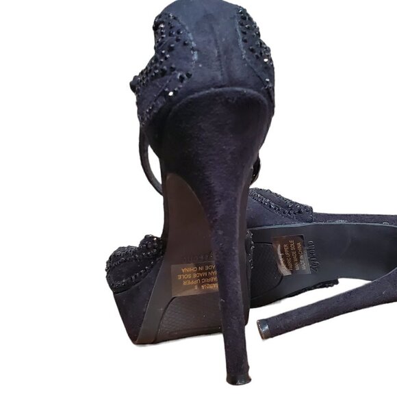 BLACK SUEDE RHINESTONE STELETTOS SIZE 6 - Picture 3 of 14